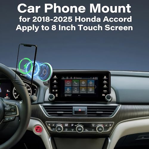 Car Phone Holder for Honda Accord 2018-2025 Accessories Apply to 8 Inch Screen 15W Fast Wireless Charger Screen Fixed Clip Cell Phone Mount Hands-Free 360 Degree Rotation – Enhanced Compatibility and Speed