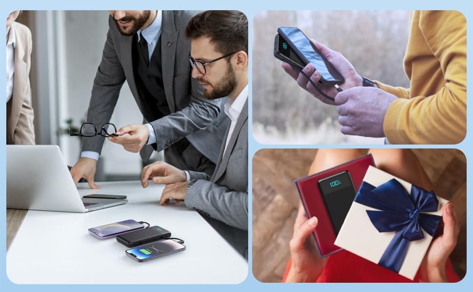 Upgrade Your Charging Experience: 13800 m Ah Portable Power Bank with Built-in Cables and Wall Plug – Fast Charging USB-C Battery Pack for i Phone 16/15/14, Samsung & Android Devices – Ultimate Travel Companion with 4 Outputs for Simultaneous Device Charging