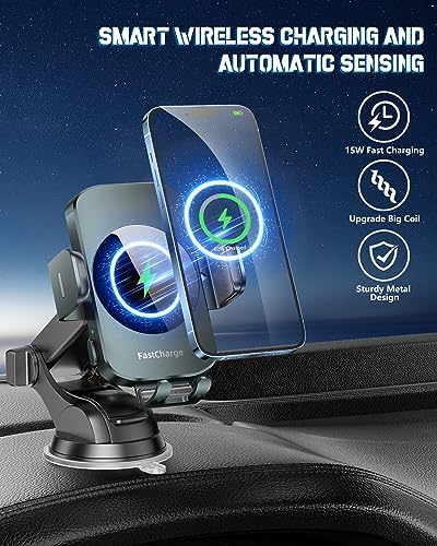 Smart Wireless Car Charger & Auto-Clamping Phone Holder – Fast Charging 3-in-1 Mount for i Phone 11-16 & Samsung Galaxy S23-S9+ – Enhanced Compatibility, Hands-Free Navigation, and Adjustable Viewing Angles for Optimal Convenience