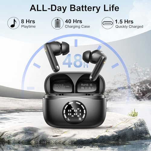 Experience Unmatched Audio Excellence with 2025 Bluetooth V5.4 Wireless Earbuds – 48-Hour Playtime, Advanced ENC Noise Cancelling Mic for Clear Calls, IP7 Waterproof Design for Ultimate Protection, Dual LED Battery Indicator for Easy Monitoring, and Elegant Rose Gold Finish – Perfect for Music Enthusiasts and Professionals Seeking Premium Sound Quality on the Move.