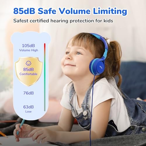 Ear Fun S1 Kids Headphones – Safe 85 d B Volume-Limited Wired Headphones with Adjustable Headband | Foldable Lightweight On-Ear Design in Vibrant Blue & Pink | Ideal for School, Travel, and Everyday Listening | Exceptional Stereo Sound for Young Ears