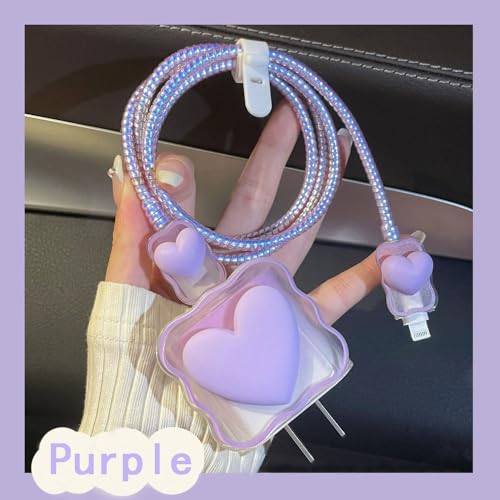 Vibrant Purple Heart-Shaped USB Charger Protector for i Phone – Stylish Silicone Data Cable Guard with Rapid Charging Capability, Ideal for Trendy Tech Enthusiasts and Mobile Users