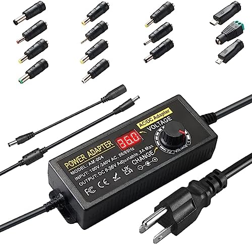 Versatile 108 W Adjustable DC Power Supply with LED Voltage Display – Ultimate Multi-Device Converter for 9 V to 36 V Needs, Featuring 14 Interchangeable Tips & Polarity Adapter for Enhanced Compatibility and Efficiency