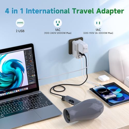 Ultimate 2000 W Travel Voltage Converter: 220 V to 110 V Power Adapter with Dual USB Ports & Global Plug Compatibility for Hair Styling Tools – Essential Accessory for International Journeys and Seamless Device Charging