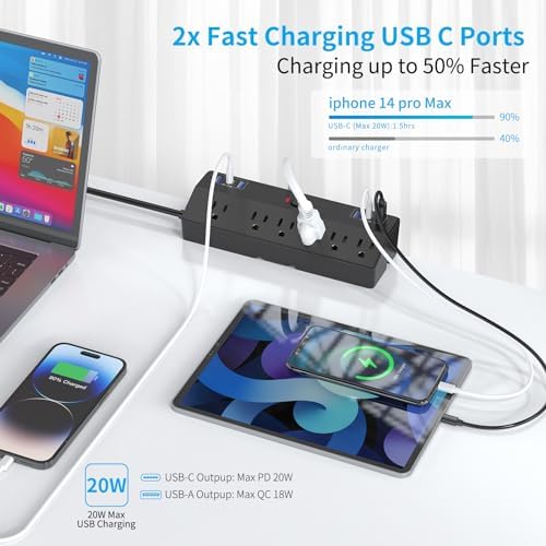Maximize Your Workspace Efficiency with the JXGUCAT 40 W Fast Charging Desk Clamp Power Strip – 6 AC Outlets & 2 USB-C Ports, 10 ft Cord, Ideal for Home Office Surge Protection, Fits 1.8″ Tabletop Edges, Removable Mount for Effortless Setup