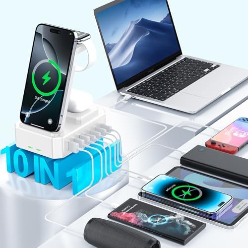 300 W High-Efficiency Charging Hub for Apple Devices – 10-in-1 Wireless Charger Dock with 65 W PD Fast Charging for i Phone, Mac Book, i Watch & Air Pods – Advanced Ga N III Technology, All-in-One Solution for Optimal Device Management and Clutter Reduction