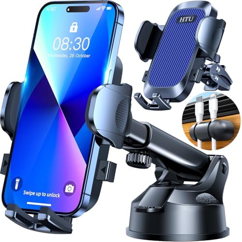 Military-Grade Universal Car Phone Holder – Enhanced 2025 Suction & Clip Technology for i Phone 16 Pro Max, 15 & Samsung – Adjustable Dashboard, Windshield, Air Vent Mount for Optimal Viewing & Safety – Durable Black Design for Secure Smartphone Access