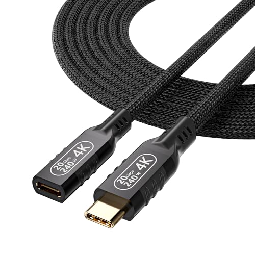 10 ft USB C Extension Cable – High-Speed 20 Gbps Data Transfer, 4 K Video Support & 240 W Power Delivery – Ideal for Thunderbolt 3 Devices, Perfect for Home Office and Gaming Setup – Durable, Flexible Connectivity for Enhanced Performance