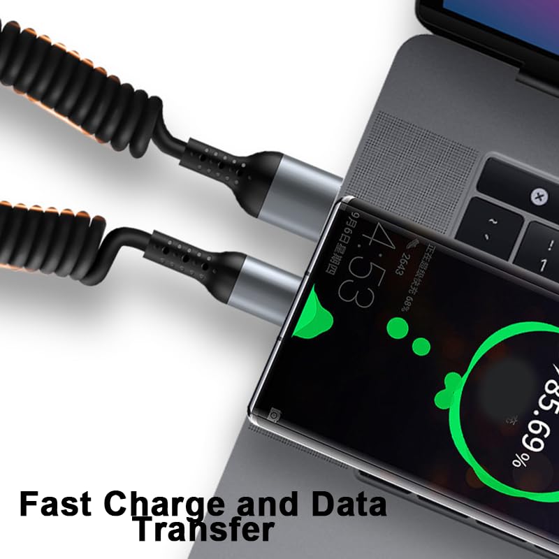 Coiled USB C to USB C Cable 3 ft – Dual Pack Retractable Charging Solution in Pink for Fast Data Transfer and Compatibility with i Phone 16, 15 Pro Max, Samsung Galaxy S24/S23, Moto G8, and Google Pixel – Perfect for Carplay and Android Auto