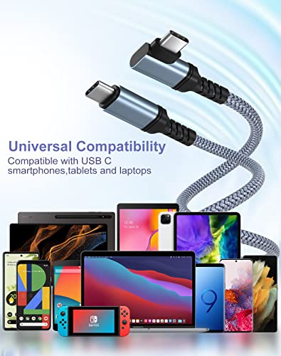 Premium 2-Pack USB C Charger Cable – 6 FT Right Angle Design for 100 W PD Fast Charging & 10 Gbps Data Transfer – Compatible with i Phone 15 Series, i Pad Pro, Mac Book & Samsung Galaxy S23/S22 – Durable Nylon Braided for Optimal Performance and Convenience