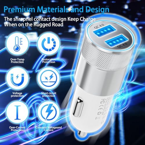 Apple MFi Certified Dual USB A Fast Car Charger with 2 x 3 Ft Lightning Cables – High-Speed Charging for i Phone 14/13/12/11/Pro Max/XS/XR/X/8 Plus/7/SE and i Pad – Ultimate On-the-Go Power Solution for Active Lifestyles