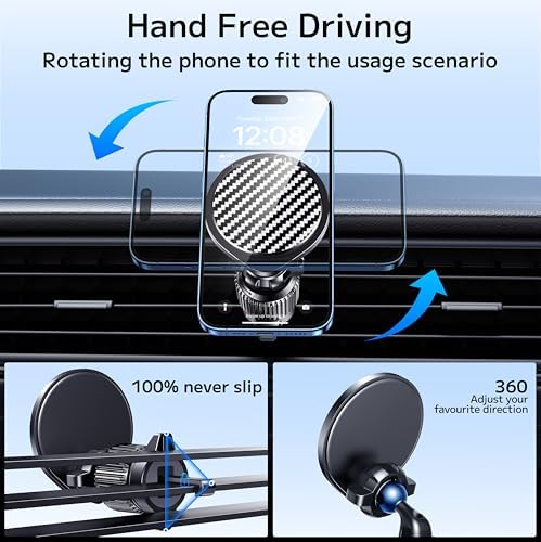 Mag Safe Car Mount: Premium Magnetic Phone Holder for Hands-Free Driving – Compatible with i Phone 15, 14, 13 Pro Max, Pro, Mini & All Smartphones – Strong Magnet Design for Secure Vent & Dashboard Installation – Elevate Safety and Style on the Road