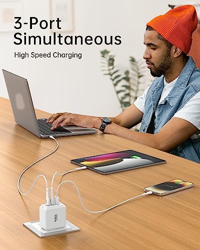 SELORE 67 W Ga N USB C Charger Block – Foldable 3-Port Fast Charging Adapter with USB-C Cable for Mac Book Pro, i Pad Pro, Galaxy S23/S22, i Phone 15/14 – Ultimate Efficiency for On-the-Go Power Needs