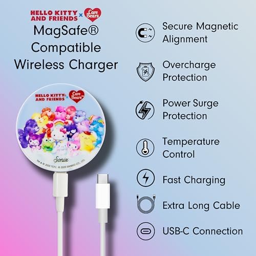 Sonix x Sanrio Hello Kitty & Care Bears Magnetic Mag Safe Charger for i Phone 12-16 Series | 6.5 ft USB-C Fast Wireless Charging Cable | Stylish, Playful, and Efficient Power Solution for Your Device