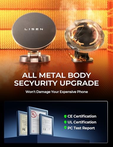 LISEN Mag Safe Car Mount Charger – 15 W Fast Charging Magnetic Wireless Holder for i Phone 16 Pro Max, 15, 14, 13 – Ultra-Durable Zinc Alloy Design for Secure Dashboard Fit and Enhanced Stability on the Road – Essential Fast Charging Accessory for i Phone Users