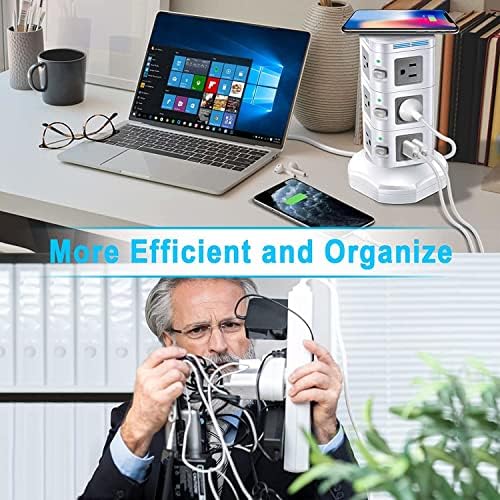 Revolutionize Your Charging Setup with ODOM’s 15 W Wireless Charging Power Strip Tower – 10 AC Outlets, 4 USB Ports, 1800 J Surge Protection, and 6 Ft Retractable Cord for Ultimate Home Office Efficiency and Device Safety