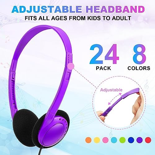 Bulk Classroom Headphones 25 Pack – Premium Durable Wired Earphones for Enhanced Student Learning, Comfortable Fit for Kids and Adults – Superior Sound Quality for Educational Use (HY103, 25 Black)