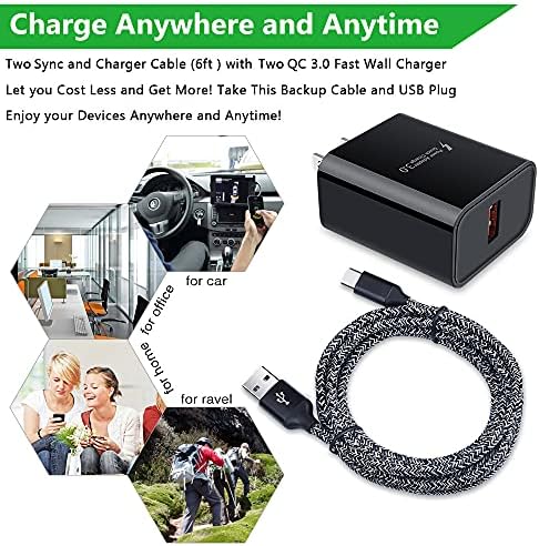 Rapid 18 W Quick Charge 3.0 Wall Charger for LG Devices – Ultra-Fast USB C Charging Solution with Two 6 FT Cables for Stylo, V, G Series, and Velvet – Compact, Safe, and Perfect for On-the-Go Power Needs