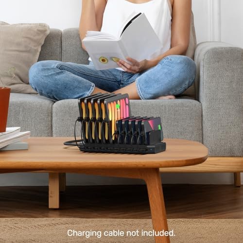 Alxum 10-Port USB Charging Station with Quick Charge 3.0 – Ultimate Multi-Device Power Hub for i Pads, i Phones, Samsung Galaxy & More – Ideal for Home, Office & Shared Spaces – Compact Design with Enhanced Safety Features for Efficient Charging and Clutter Reduction