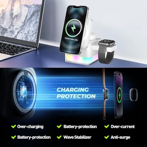 APSARAS 3-in-1 Wireless Charging Station for i Phone 16/15/14/13/12, Air Pods & Apple Watch Series S11 – Stylish Mag Safe Compatible Dock with Enhanced Speed and Safety Features for Clutter-Free Charging Solutions