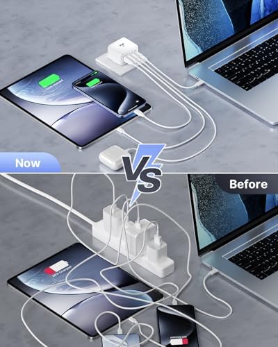 Aioneus 40 W USB C Fast Charging Block – 4-Port Dual PD & QC Wall Charger for i Phone 11-16, i Pad & Samsung Devices – Compact, High-Performance Power Adapter with Enhanced Safety Features for Home & Travel