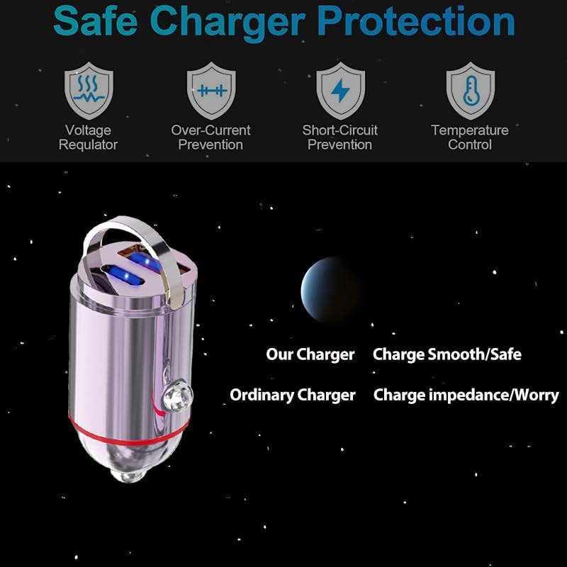 Rapid Charge Dual-Port USB Car Charger Adapter – PD45 W & QC3.0 for i Phone 16 Pro Max, i Pad, Samsung – Sleek Golden-Transparent Design for Ultimate Compatibility – Smart Circuitry Protection for Safe, Efficient Power on the Go – Compact & Lightweight Automotive Accessory for Road Trips and Daily Commutes