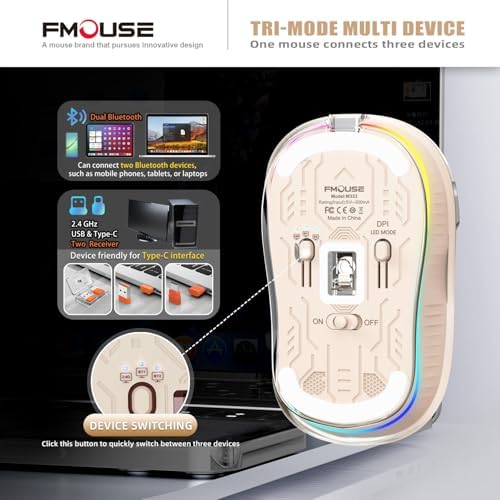 Sleek Dual Connectivity Transparent Wireless Mouse – Rechargeable RGB with USB-C Receiver for Mac Book & Laptops, Compact Design with Cool LED Lights, Silent Operation, and Magnetic Cover for Enhanced Portability – Orange