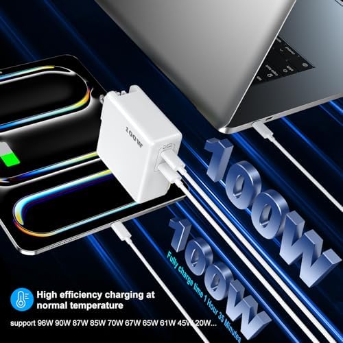 Ultra-Fast 100 W Dual-Port USB-C Charger for Mac Book Pro/Air & USB-C Devices – Includes 10 FT C to C Cable for Maximum Convenience – Unmatched Compatibility with i Phone & Samsung Galaxy – Optimal Safety with Advanced Protection Features – Perfect for M1/M2/M3 Chip Performance – 18-Month Hassle-Free Warranty for Peace of Mind