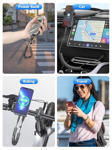 Versatile 4-in-1 Coiled USB C and Lightning Cable for i Phone 15 and 16 – 3 FT Fast Charging Car Charger Cord with 60 W Power Output, Stylish Pink Design, Compatible with Car Play and Android Auto for Ultimate Convenience and Enhanced Connectivity