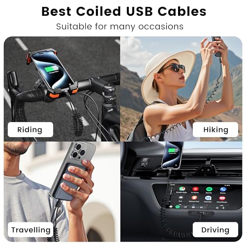 Coiled USB A to USB C 2Pack 3FT Braided Retractable Fast Charging Cable for Car, Compatible with iPhone 16/15 Pro Max/Galaxy S24/S23/S22, Supports Car Play & Android Auto-Black – Enhanced Compatibility and Speed