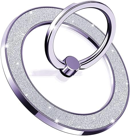 Glamorous Purple Glitter Magnetic Phone Ring Holder for Mag Safe – Secure i Phone Grip with Wireless Charging Compatibility – Elevate Usability and Style Effortlessly