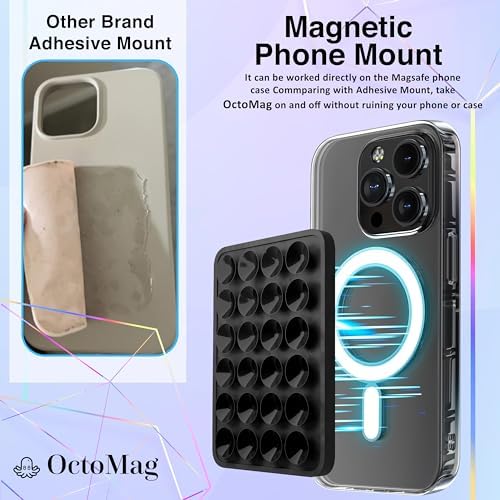 OCTOMAG Black Suction Phone Mount, Hands-Free Mag Suction Holder for iPhone & Android with MagSafe Only, iPhone Sticky Grip for Videos & Selfies! – Enhanced Compatibility and Speed