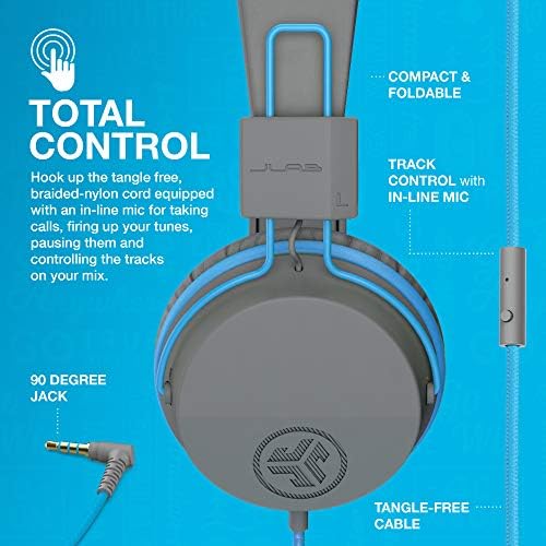 Experience Superior Sound with JLab JBuddies Studio On-Ear Kids Headphones – Safe Volume Limiter, Adjustable & Folding Design, Noise Isolation, Built-in Mic for Toddler Audio Enjoyment (Graphite/Blue) – Perfect for Home, School, and Travel