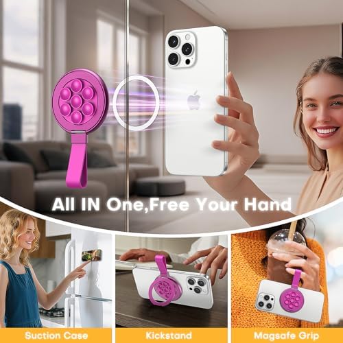 Universal Magnetic Suction Phone Grip by TAURI – 360° Rotating Hands-Free Holder for i Phone 16 Pro Max, i Phone 15, Android & Samsung S25 – Durable Silicone Design for Secure Grip and Enhanced Usability, Perfect for Multitasking and Easy Transport