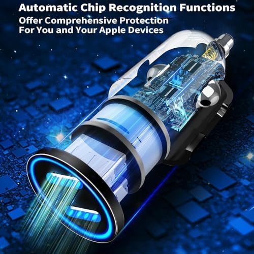 BAOYUANDA 72 W Dual Port USB-C Car Charger for i Phone 16 Series – MFi Certified Fast Charging Solution with 2 Durable Type C Cables for i Pad Pro, Android & More – Ultimate Compatibility for On-the-Go Power Management