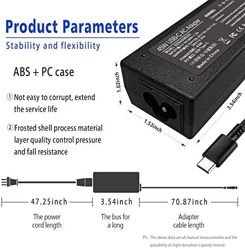 Ultra-Slim 65 W USB-C Laptop Charger for HP Spectre, Envy & Elite Series – Fast Charging AC Adapter for X360, Chromebook, and ZBook – Enhanced Compatibility & Travel Efficiency – Ideal Power Solution for Professionals and Students