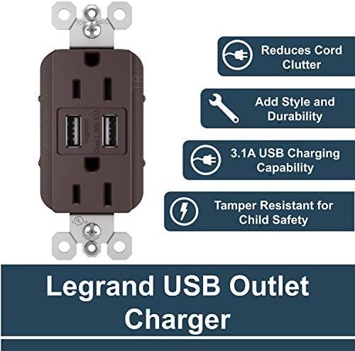 Legrand Radiant 15 Amp Tamper-Resistant Duplex Outlet with 3.1 A USB Charger in Elegant Dark Bronze – Ultimate Dual Charging Solution for Modern Homes and Offices, Ensuring Safety and Aesthetic Appeal for All Devices
