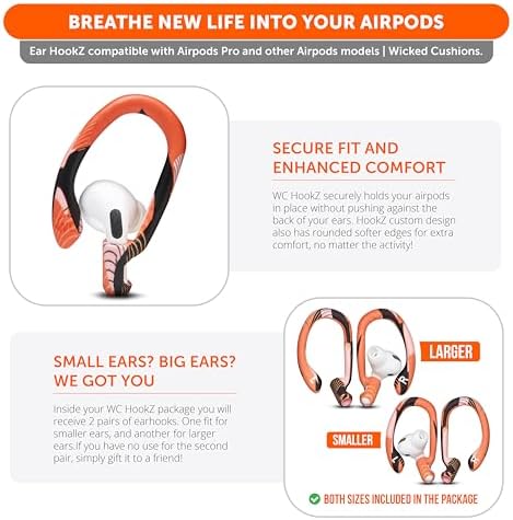 Patented WC Hook Z – Upgraded Over-Ear Hooks for Air Pods Pro 1, 2 & Air Pods 1, 2, 3 | Secure Fit Earbud Accessories with Unique Left & Right Design | Two Size Pairs Included | Winter White | Premium Quality by Wicked Cushions for Maximum Comfort and Stability