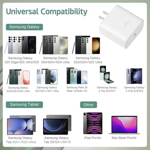 Samsung S25 Edge 45 W Super Fast Charger – High-Speed USB-C Wall Adapter for Galaxy S25 Ultra/S24/S23/S22/A16/A55/Z Fold 6/Flip 6 & Tab S10/S9 – Rapid Charging with Safety Features for On-the-Go Power Needs