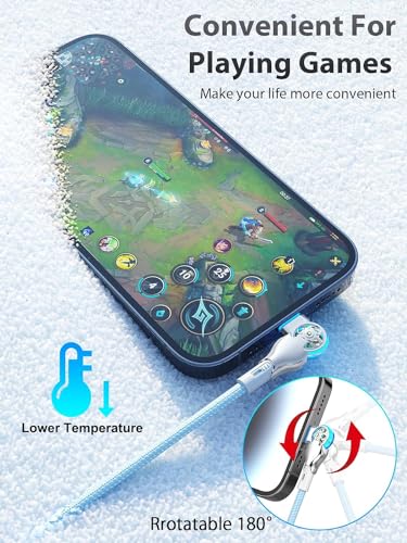 10 FT Right Angle Lightning to USB C Cable – MFi Certified Fast Charging & Data Sync Cord for i Phone 14/13/Pro/12/Max/11/X/XS/XR/8 – Durable Nylon Braided Design, Perfect for Gaming & Movie Watching – 480 Mbps Transfer Speed, Universal Compatibility with Apple Devices, 10000+ Bend Test Resistance, Safe Charging with No Warning Messages – Ideal for Mobile Gamers & Power Users