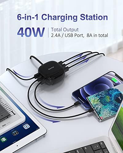 SUPERDANNY 6-Port USB Charging Hub – Ultra-Fast 40 W Multi-Device Power Station for i Phone, i Pad, Galaxy & Pixel – Compact Travel Charger with 4 ft Cable – Versatile Charging Solution for Home, Office & Travel – Streamline Your Device Power Needs with This Essential Gadget