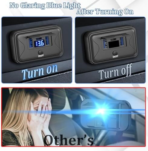 72 W 12 V USB Outlet Panel Mount Charger Duo with Voltmeter – Quick Charge for Cars, RVs, Buses & Trucks – High-Speed Charging Solution for Smartphones and Tablets – Compact, Durable, and Easy Installation