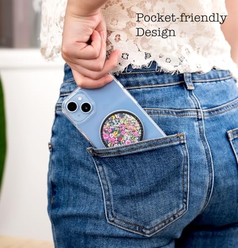 Magnetic Phone Grip & Stand Holder for i Phone 15/14/13/12 – Premium Vegan Leather with Carbon Fiber Style – Effortless Mag Safe Compatibility for Secure Use – Lightweight, Easy-Clean Accessory Enhancing Mobile Functionality and Stability