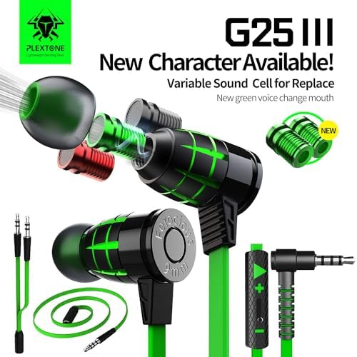 G25 High-Fidelity Gaming Earphones with Adjustable Microphone – In-Ear Noise Isolation Headset for Unmatched Audio Clarity – Ideal for PC, Console & Mobile Gaming – Ergonomically Designed for Comfort During Extended Play Sessions and Enhanced Team Communication
