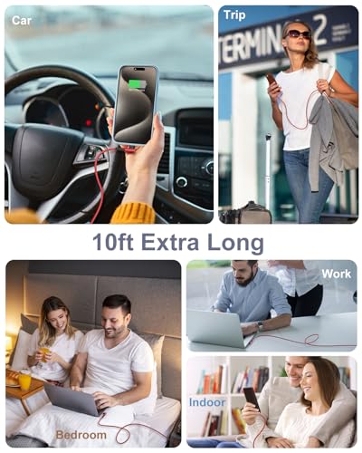 Enhanced 10 ft Right Angle USB C to USB C Cable – 60 W Fast Charging and Data Transfer for i Phone 16, Mac Book, Galaxy S24 – 4-Pack Durable Braided Design for Optimal Performance and Convenient Use