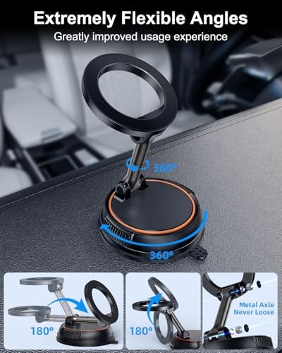 Magnetic Car Dashboard Phone Holder with 360-Degree Rotation | Vacuum Suction Mount Compatible with i Phone 16, Samsung & Google Android – Hands-Free Navigation Solution for Safer Driving Experience