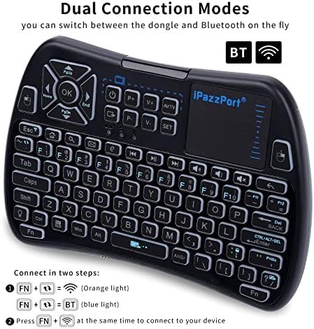 Experience Unmatched Control with the i Pazz Port Bluetooth Mini Keyboard – Backlit Touchpad Mouse & IR Learning Remote for Smart TV, Tablets & Fire Stick – Dual 2.4 GHz & Bluetooth Wireless Connectivity for Ultimate Versatility and Seamless Navigation