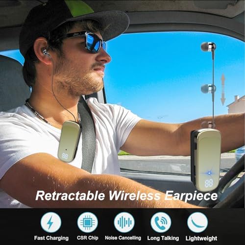 Advanced Retractable Bluetooth V5.0 Earbuds – Premium Noise Cancelling Wireless Headset for Professionals and Athletes, 20-Hour Battery Life, Ergonomic Hands-Free Design, Ideal for Truckers and Drivers, Unmatched Sound Clarity and Portability