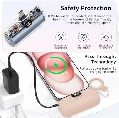 LUCKYDUO 5000 m Ah Ultra-Compact Power Bank with 20 W Fast Charging – Lightweight USB-C Portable Charger for i Phone 15/16, Air Pods, Samsung Galaxy & Android Devices – LED Battery Status Display for Effortless Power Management
