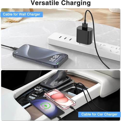 3 Pack USB-C Carplay Charging Cables for i Phone 16, 15 Pro Max & Plus – 3 FT High-Speed Data Transfer Cords for Seamless Connectivity with i Pad 10 th Gen & Air 5 th – Durable & Stylish Black Design for Optimal Vehicle Integration